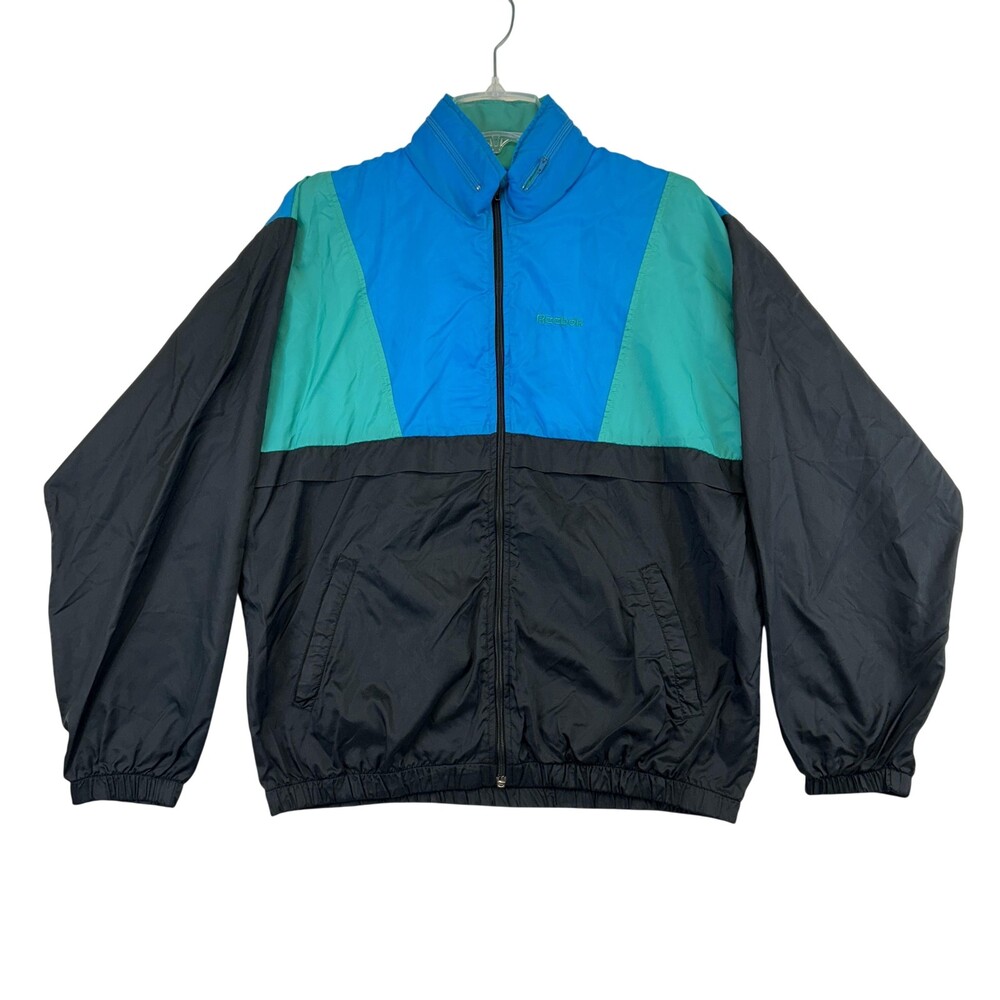 Vintage Reebok Jacket Mens Medium Colorblock Hooded Windbreaker Sport Retro 90s